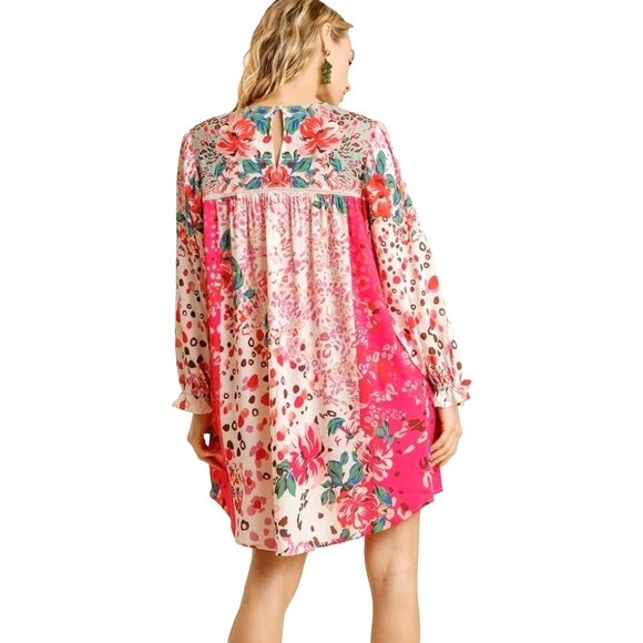 Umgee Babydoll Mixed Print Dress Sz M Pink Boho Feminine Artsy Vintage Inspired - Picture 8 of 15